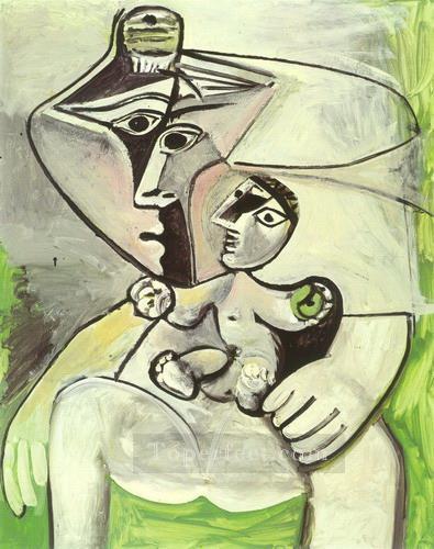 Maternit a la pomme Femme et enfant 1971 Cubism Oil Paintings